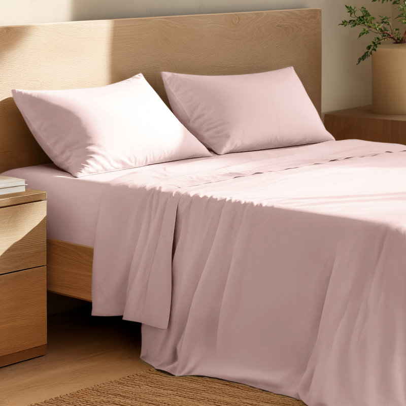 Ensemble de draps 100% coton percale, Ensemble de draps pour lit simple avec 1 taie d'or, Rose poudreux
