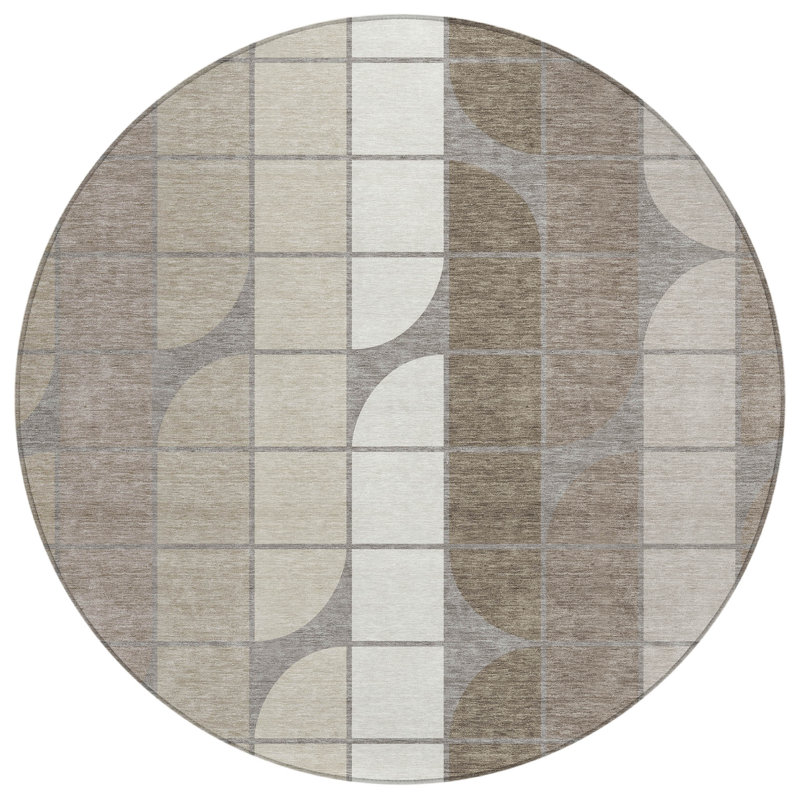 Machine Washable Indoor/Outdoor Lockway ACN2418 Mid-Century Modern Rug, Round 8'