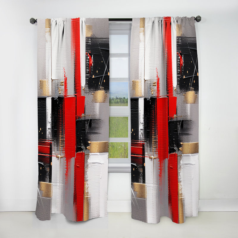 Rouge et or cubique abstrait I - rideau occultant en velours cubique - 1 panneau, L 52 po x L 95 po