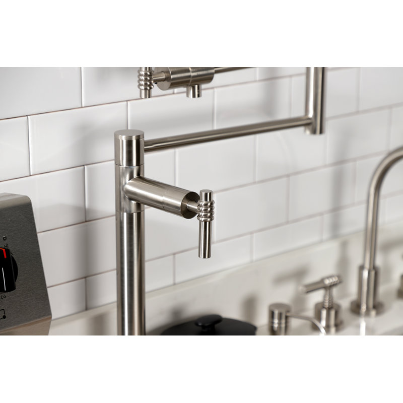 Kingston Brass Milano Two-Handle 1-Hole Deck Mount Pot Filler Faucet, Brushed Nickel