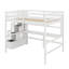 Lit mezzanine double avec bureau et tablettes de rangement, structure de lit mezzanine en bois avec escalier de rangement-2031655345