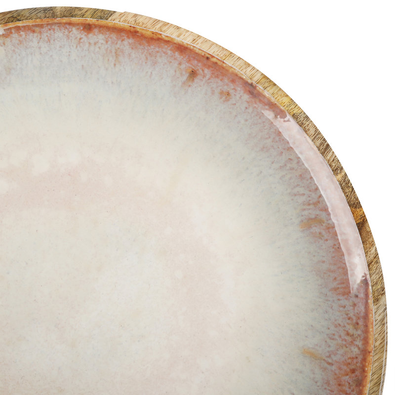 Plateau rond en bois de manguier émaillé de 15,9 pouces Cushings
