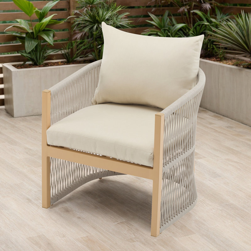 Chaise de lecture d'extérieur, chaise d'appoint en corde tissée pour patio avec coussin, Beige, Naturel