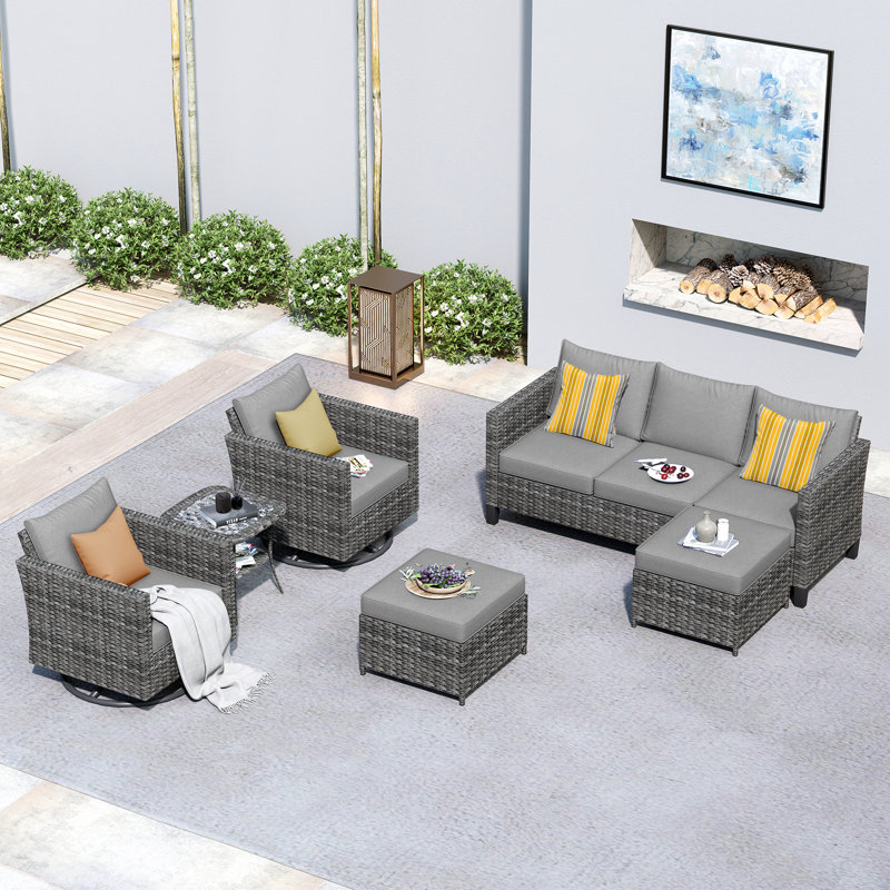 Ben 5 - Person Patio Conversation Set with Cushions, Dark Gray, No