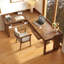 Bureau en bois massif brun en forme de L avec 3 tiroirs-108334086-108334083