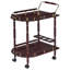 Chariot de service élégant à deux étagères en laiton et merlot avec porte-bouteilles, idéal pour les espaces de réception traditionnels.