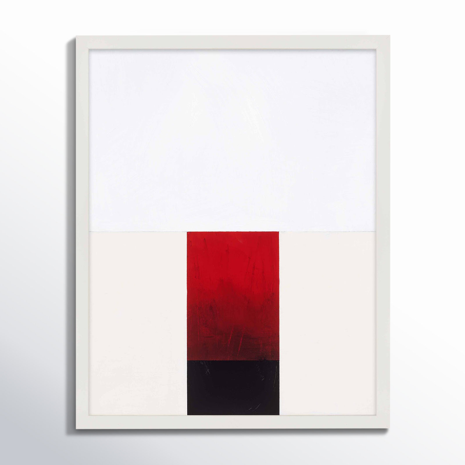 Tempo With Red 2 by Robert Kamnatnik, 20" H x 16" W x 1.25" D, White Framed Paper