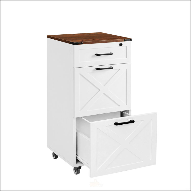 Classeur vertical à roulettes rustique blanc de style ferme, à 3 tiroirs, pour l'organisation et le rangement du bureau à domicile