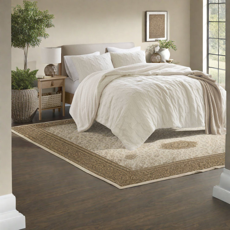 Ensembles de literie en chenille de luxe, édredon ivoire double / grand et taies décoratives en sherpa ultra-douces