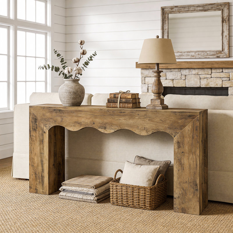 63-Inch Long Sofa Table, Farmhouse Wood Console Entryway Table, Brown