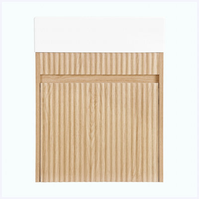 Meuble-lavabo flottant mural de 18,5 po avec lavabo et porte en résine réversible gauche / droite, armoire en panneau de fibres à densité moyenne, charnières à fermeture en douceur sans poignée