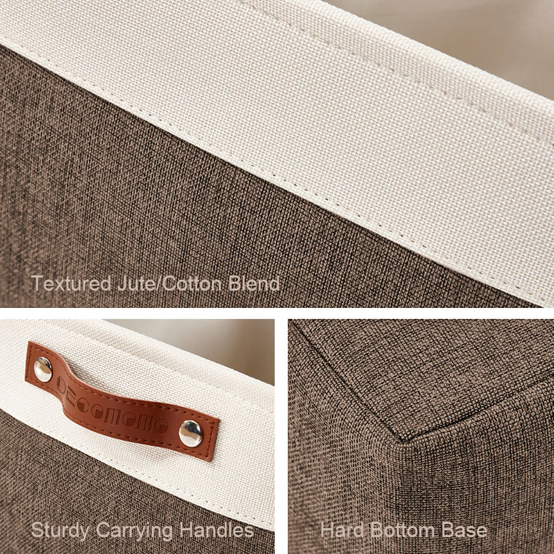 Foldable Fabric Storage Bin, Brown/White, 4