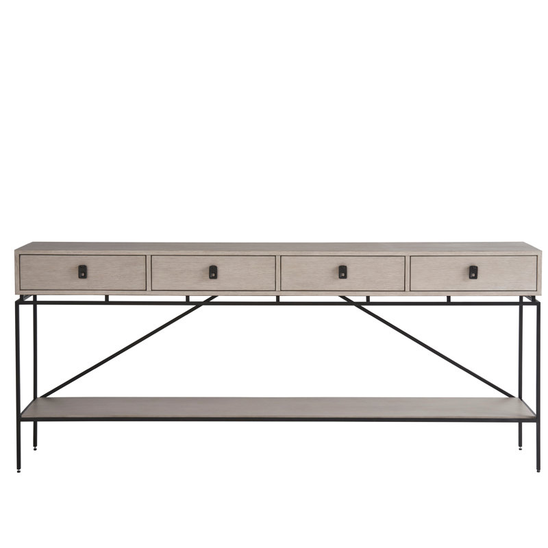 Gray Oak and Black Metal 80'' Console Table with Storage
