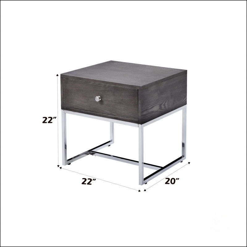 Table de bout en chêne gris et finition chromée