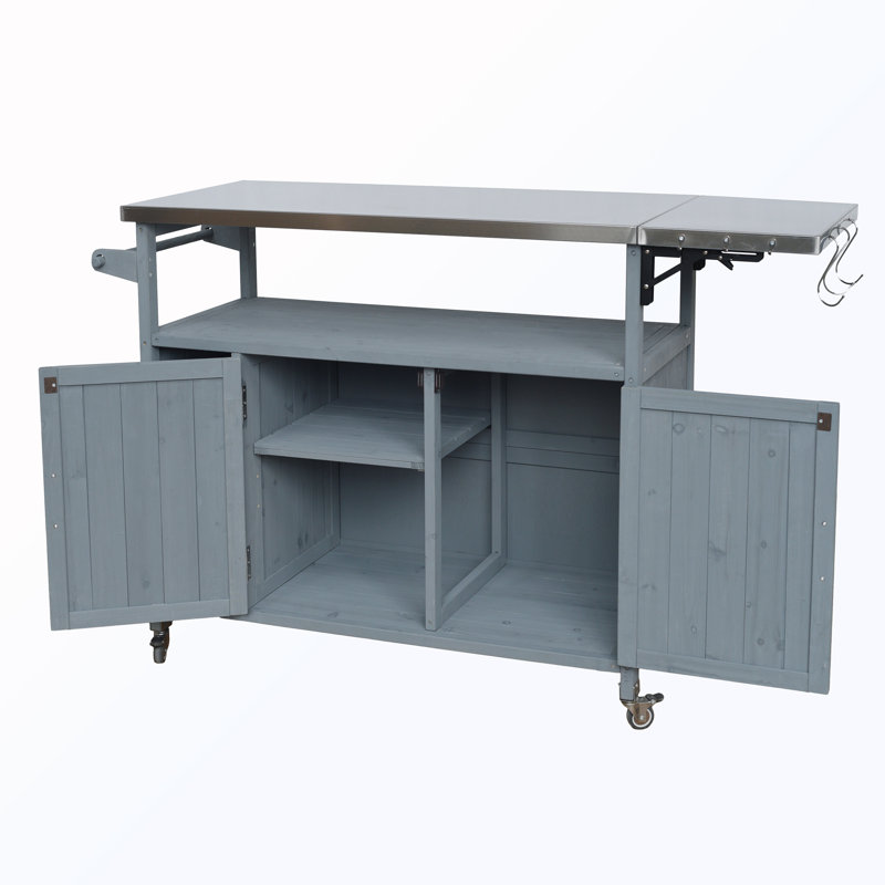 Rolling Stainless Steel Top Outdoor Kitchen Island With Spice Rack And Towel Rack, Gray