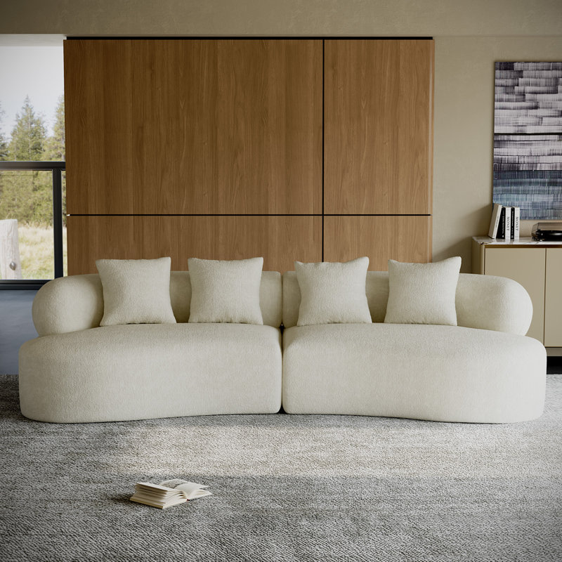 Canapé modulaire incurvé sans os, Chenille beige / blanc