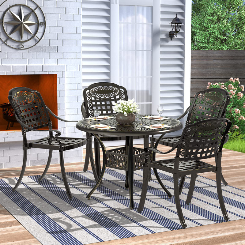4 - Person Patio Dining Set with Round Table, Bronze