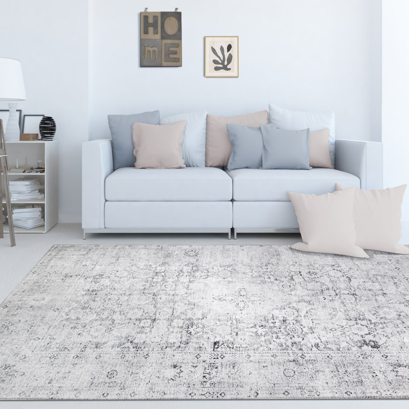 Tapis d'intérieur en polyester Huda avec envers en toile de coton, Gris anthracite, Rectangulaire 10 pi x 15 pi