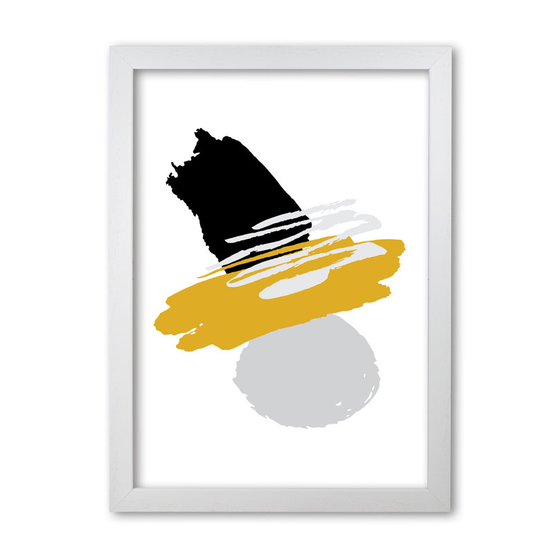 Mustard And Black Abstract Paint Shapes - Print, White Grain Frame, 42 cm H x 30 cm W x 5 cm D
