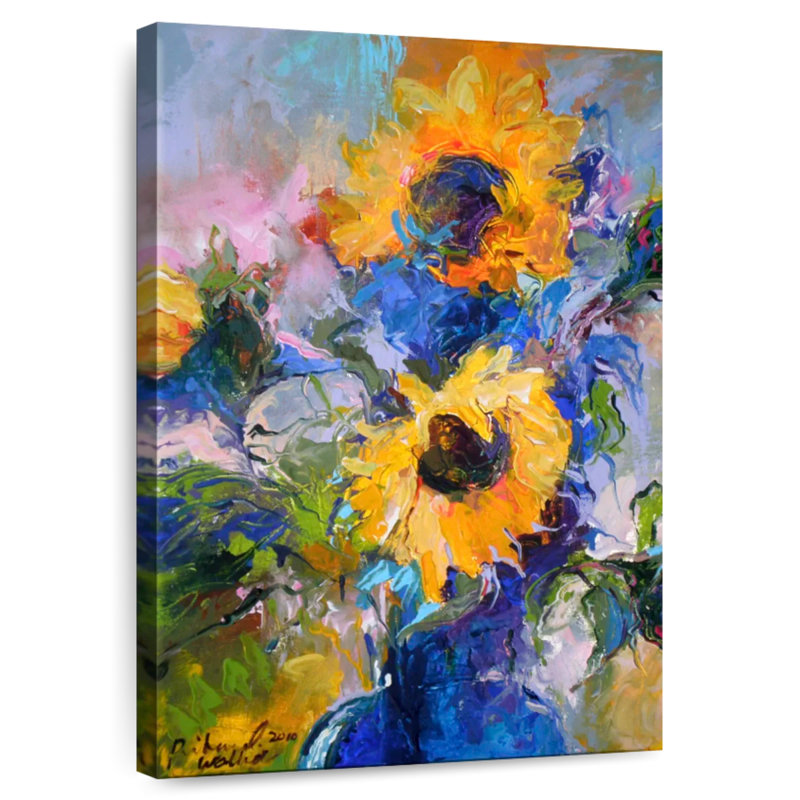 Harnek tournesols dans un vase bleu, H 24 po x l 16 po