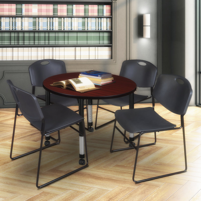 Ensemble de table de salle à manger et de chaises Kee, Acajou / noir, H 34 po x L 42 po x l 42 po