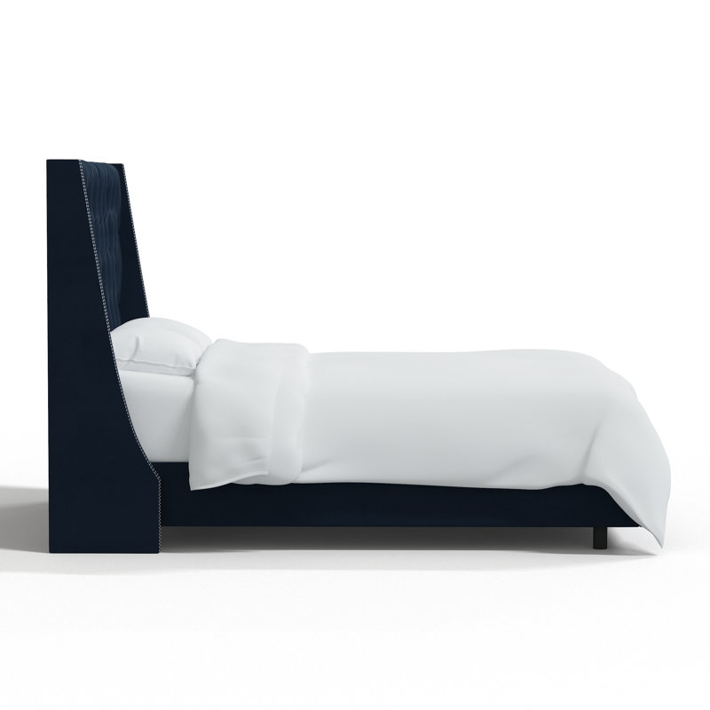 Avala Upholstered Wingback Bed, King, Classic Ink Performance Velvet