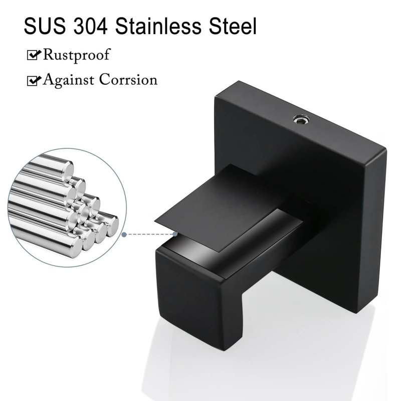 Stainless Steel Wall Mount Towel Hook (set Of 2), Matte Black