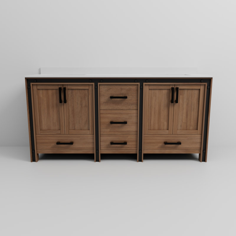 Ziva 72 in W x 22 in D Double Bath Vanity and White Top, Rustic Barnwood, White Quartz