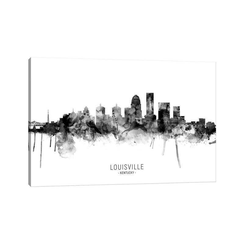 Louisville Kentucky Skyline Name Bw by Michael Tompsett - Wrapped Canvas Gallery-Wrapped Canvas Giclée