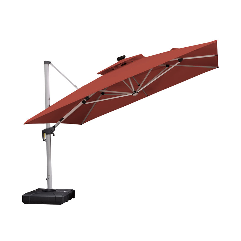Parasol lumineux carré en porte-à-faux 11 pi x 11 pi Tersk, rouge brique, Rouge brique