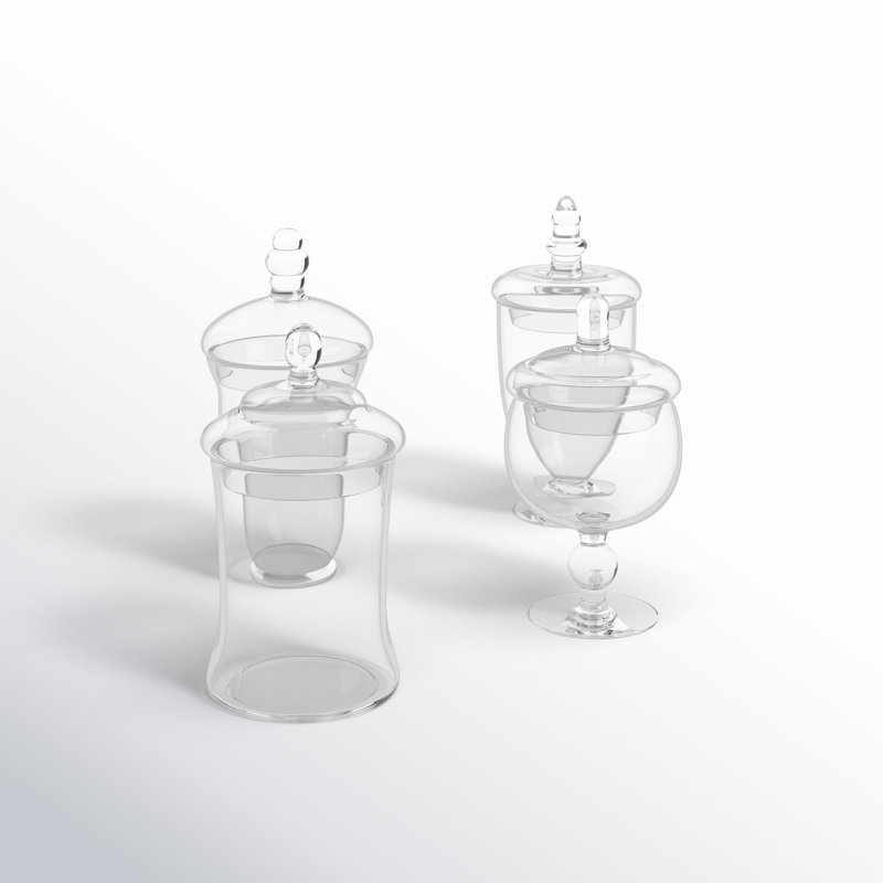 4 Piece Clear Glass Storage Jar Set