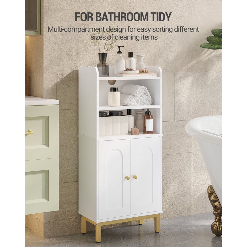 Bathroom Storage Cabinet, Slim Bathroom Floor Cabinet with 2 Door and Adjustable Shelf, Wooden Freestanding Storage Unit for Dining Kitchen Living Room 
