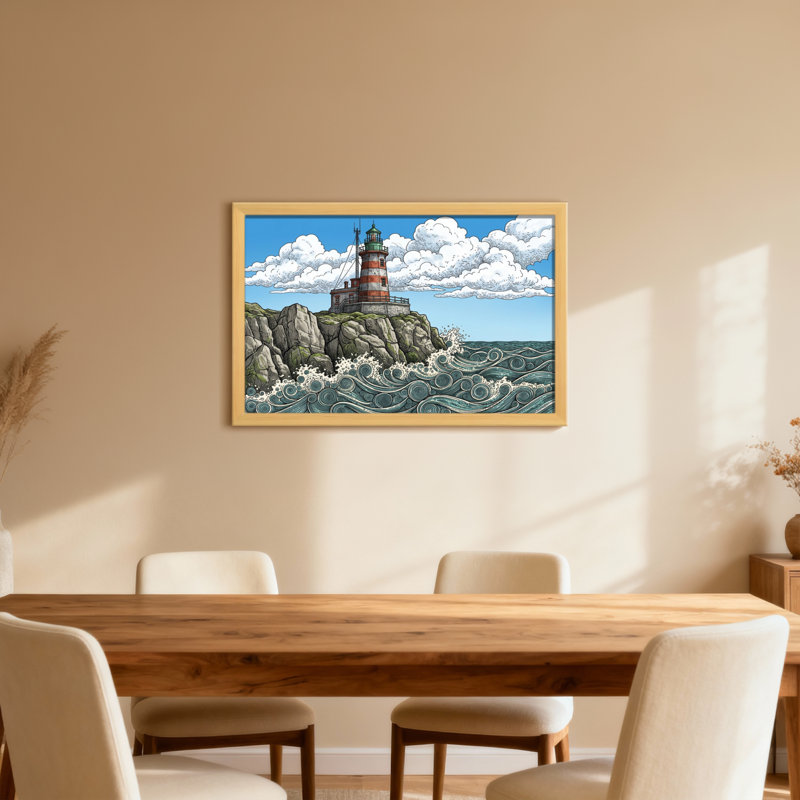 Phare sur une falaise rocheuse avec des vagues, H 12 po x l 18 po, Toile tendue, Ne s’applique pas