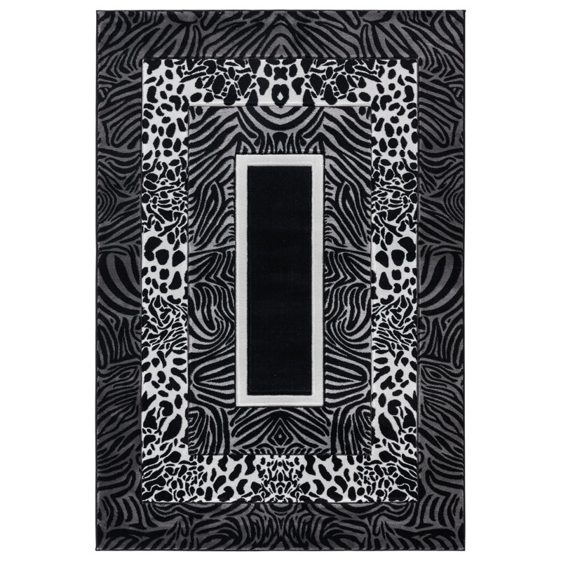 Tapis noir / gris Gerania Southwestern, Rectangle 3 pi 9 po x 5 pi 9 po