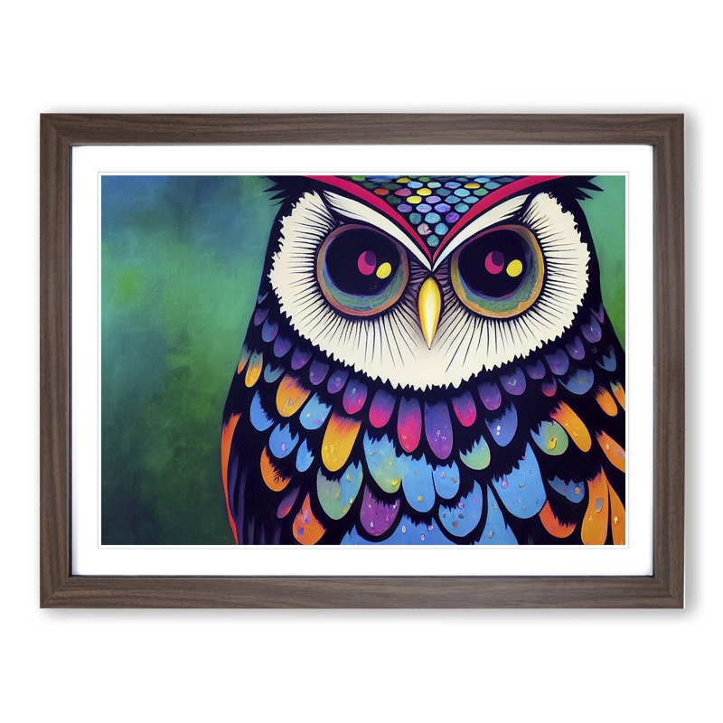 Colourful Owl Art Vol.2 - Framed Print, Walnut Framed, 25cm H x 34cm W x 2cm D