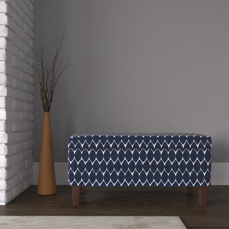 Genoveva Upholstered Storage Bench, Navy Abstract, Dark Walnut