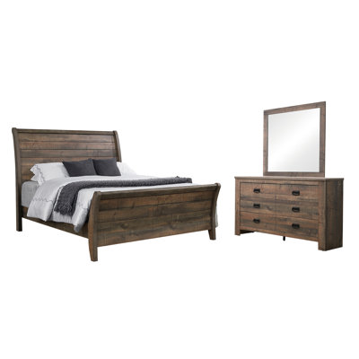 Branson Weathered Oak 3-Piece Bedroom Set with Dresser and Mirror -  CDecor Home Furnishings, 222738Q-S3M