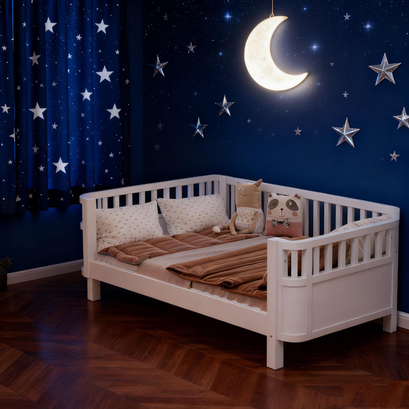 Lit plateforme double en bois, Lit double, Blanc