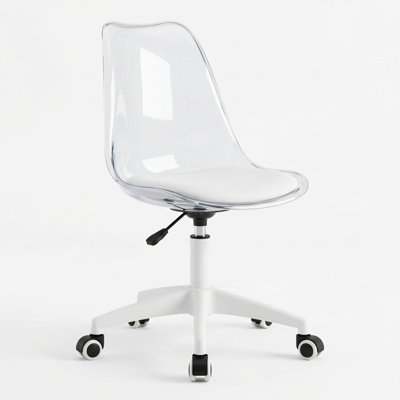 Modern Clear Acrylic Vanity Chair Upholstered Swivel Desk Chair with Height Adjustment