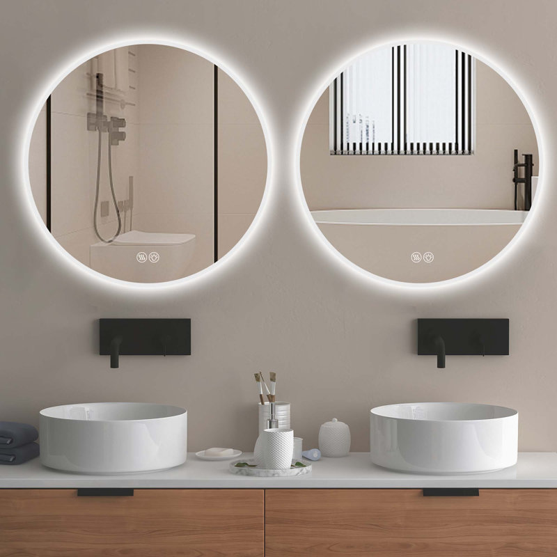 Miroir de salle de bain 32 '' à DEL avec lumières - Meuble-lavabo mural, anti-buée, réglable en 3 couleurs et à intensité variable, miroir de maquillage