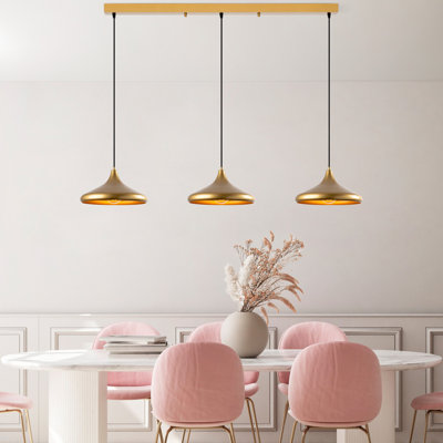 Elegant Metal Chandelier, Gold Finish, Adjustable Height 14.6 x 13.8 x 45.7 inches | 3 x E27 Sockets (Max 40W) | Perfect for Dining Room, Living Room, & Entryway | Durable Construction, Stylish Design, IP20 Rated