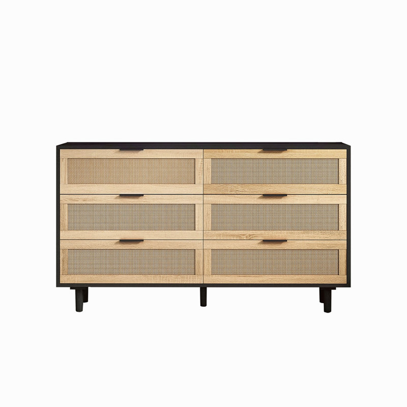 Armoire de rangement en rotin à 51 tiroirs 51,18 po, pour chambre à coucher et salon, Noir