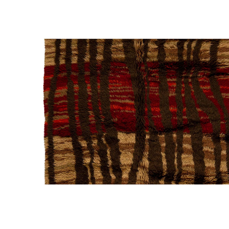 Tapis géométrique noir / rouge / brun en laine noué à la main 6 pi x 7 pi 9 po