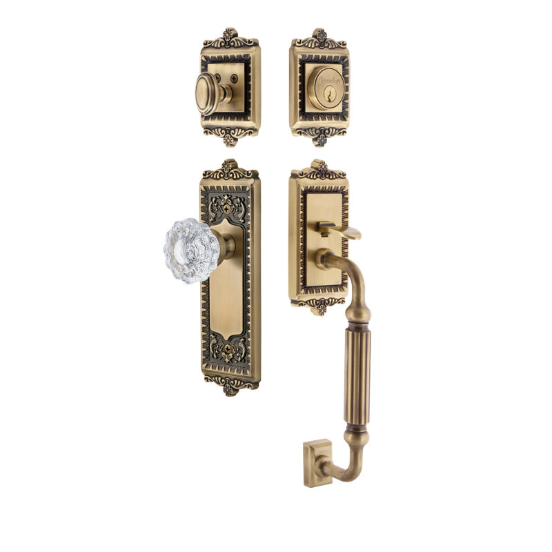 Windsor Handle With Knob And Deadbolt, Vintage Brass