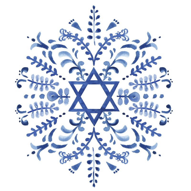 Indigo Hanukkah IV by Victoria Borges - Wrapped Canvas Painting, 122cm H x 122cm W