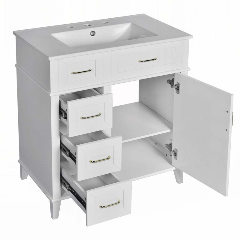 Meuble-lavabo 30 po avec lavabo en céramique, porte à fermeture douce, 2 tiroirs à fermeture douce, Blanc
