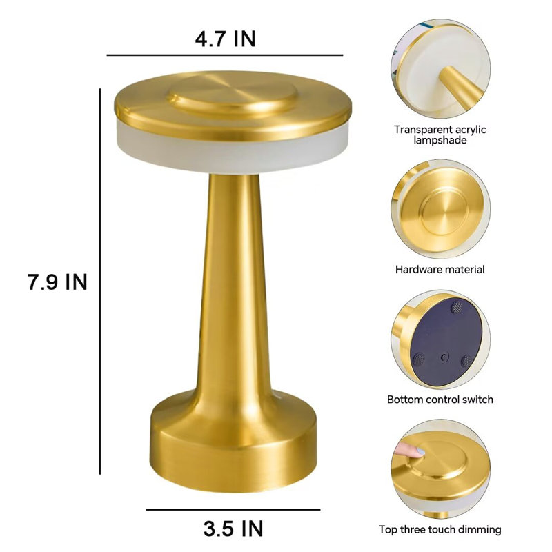 Veilleuse rechargeable en métal avec lampe tactile Xzaria, Doré
