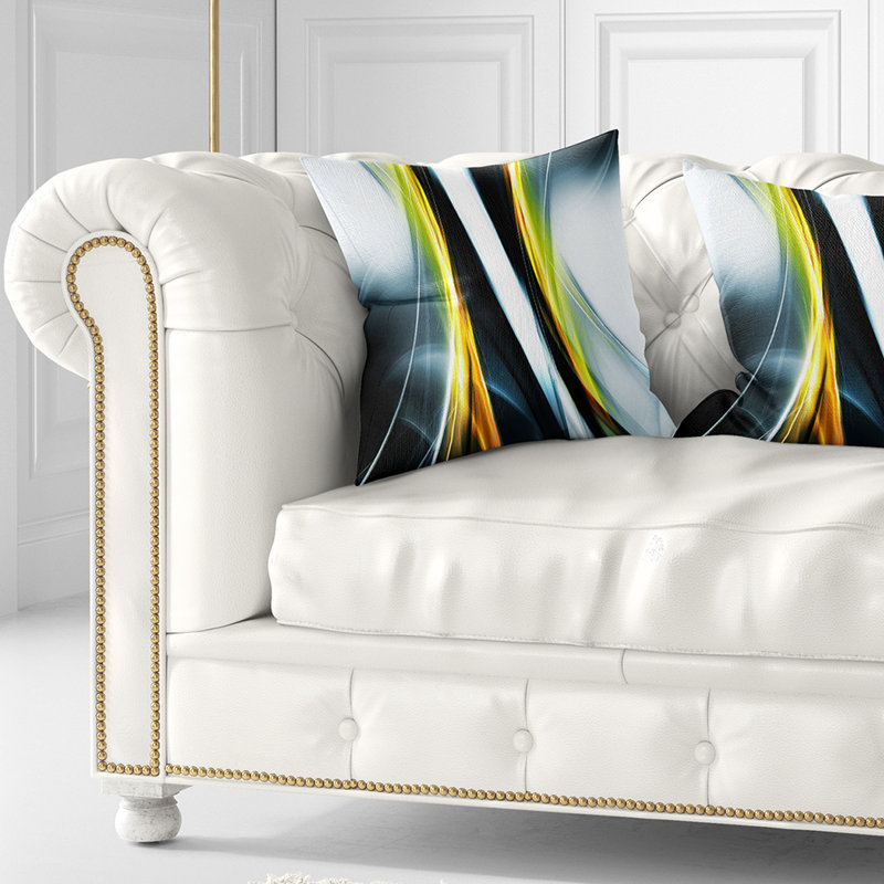 Coussin décoratif abstrait, motif fractal vert blanc - lignes fractales vert blanc, 16 po x 1 po