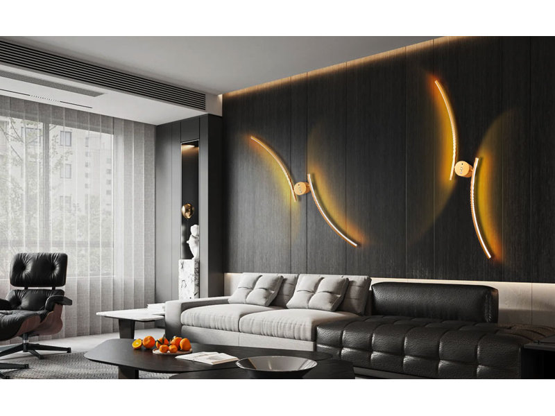 Applique murale 32 po, applique murale moderne à DEL à intensité variable, applique murale avec télécommande, Doré