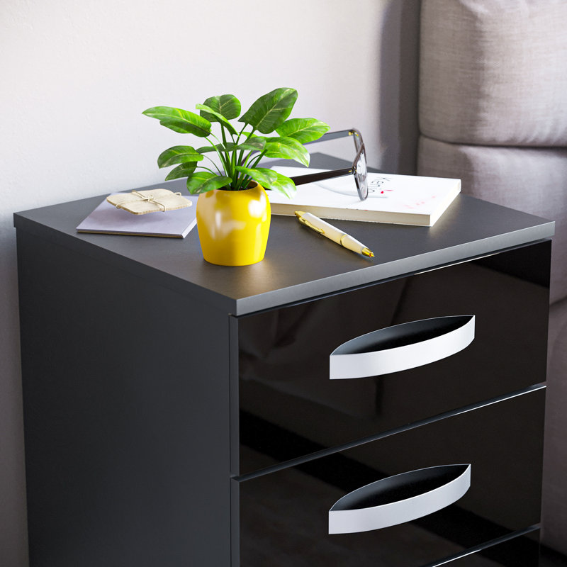 Arkadij 3 Drawer Fronts Bedside Table, Black